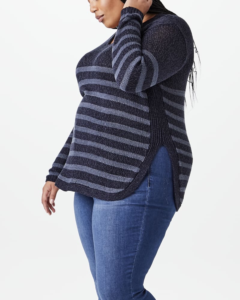 Side of plus size Reagan Striped Round Hem Sweater by Downing Studio | Dia&Co | dia_product_style_image_id:144402